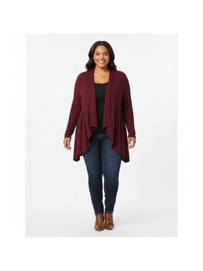 Torrid Open-Front Cardigan – Lightweight burgundy Layering Sweater, 1X